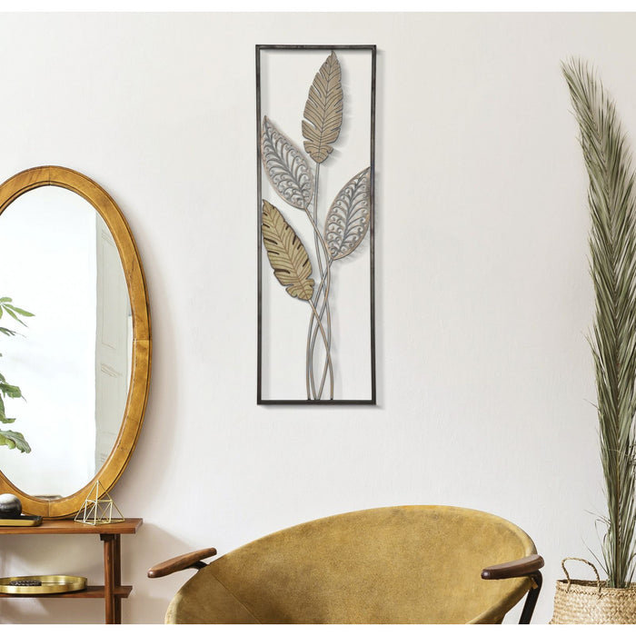 Decorazione in Metallo 3D Foglia 53, Oro, Metallo, 30,5x1,9x91 cm, Seven Design