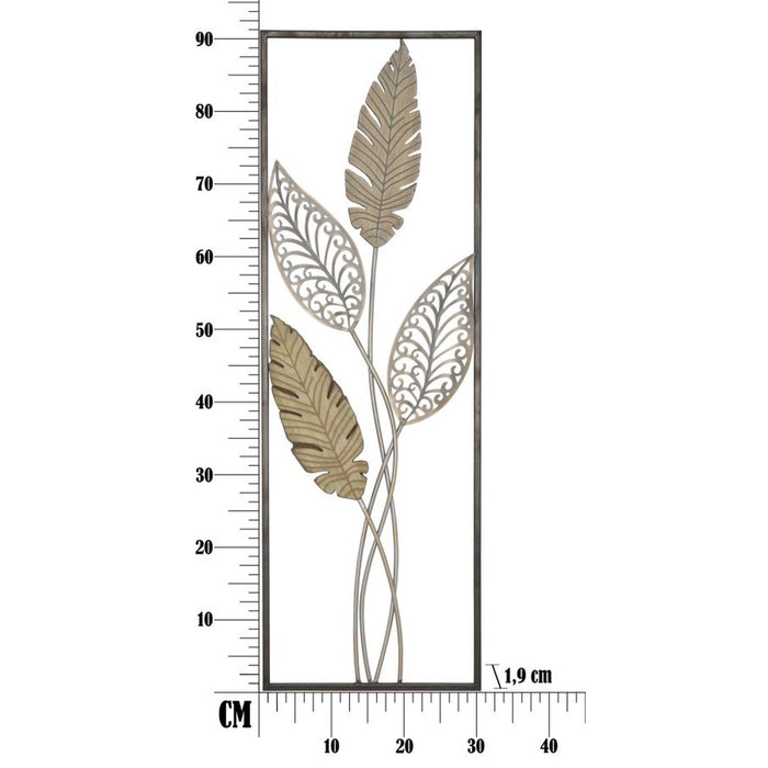 Decorazione in Metallo 3D Foglia 53, Oro, Metallo, 30,5x1,9x91 cm, Seven Design