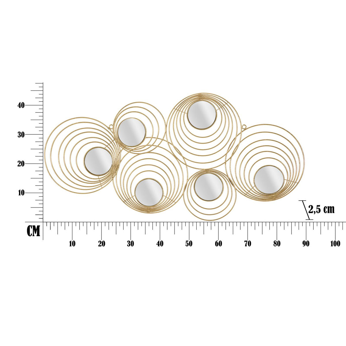 Decorazione in Metallo 3D Cerchi 2, Oro, Metallo, 90x2,5x45 cm, Seven Design