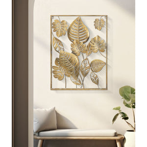 Decorazione in Metallo 3D Foglia 20, Oro, Metallo, 60x6,5x80 cm, Seven Design