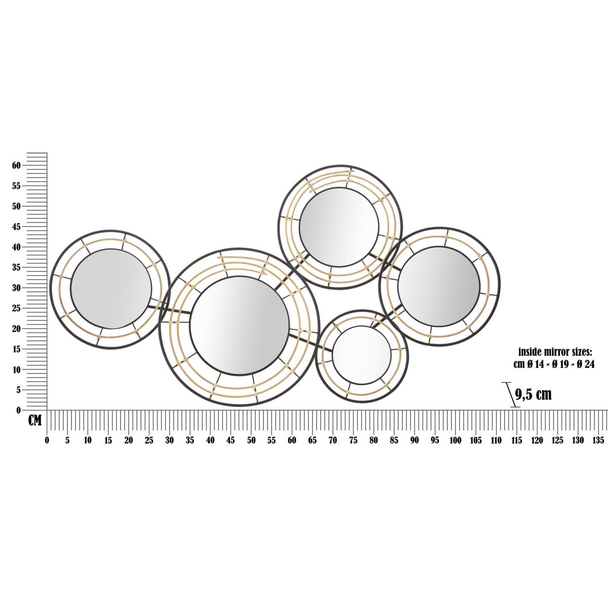 Decorazione in Metallo 3D Cerchi 22, Nero, Metallo, 111x9,5x59 cm, Seven Design