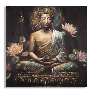 Stampa su Tela Buddah 3, Multicolore, Legno, 100x3x100 cm, Seven Design