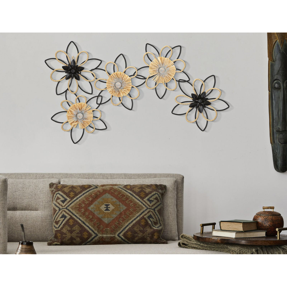 Decorazione in Metallo 3D Fiori 51, Marrone, Metallo, 60x4x35 cm, Seven Design