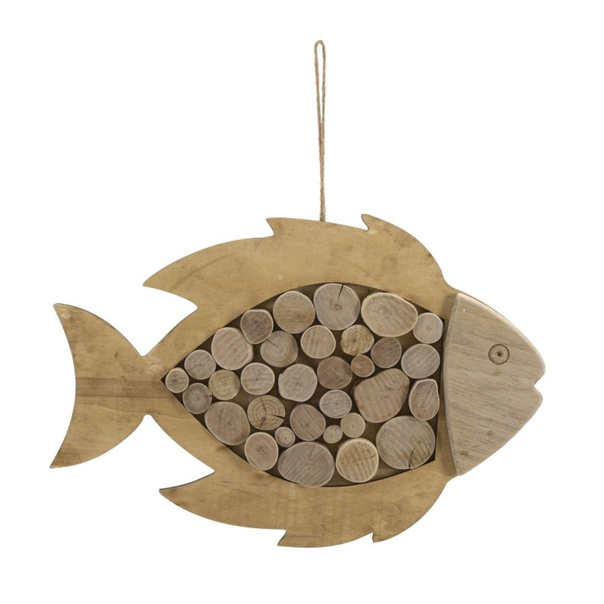 Decorazione in Metallo e Legno Pesce, Marrone, Legno, 42,5x2x28,5 cm, Seven Design