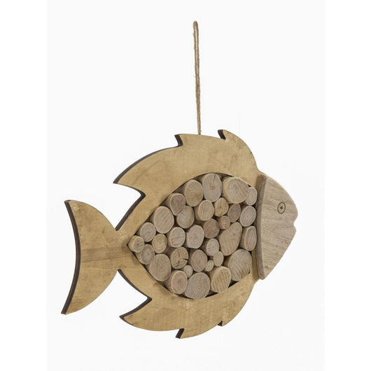 Decorazione in Metallo e Legno Pesce, Marrone, Legno, 42,5x2x28,5 cm, Seven Design