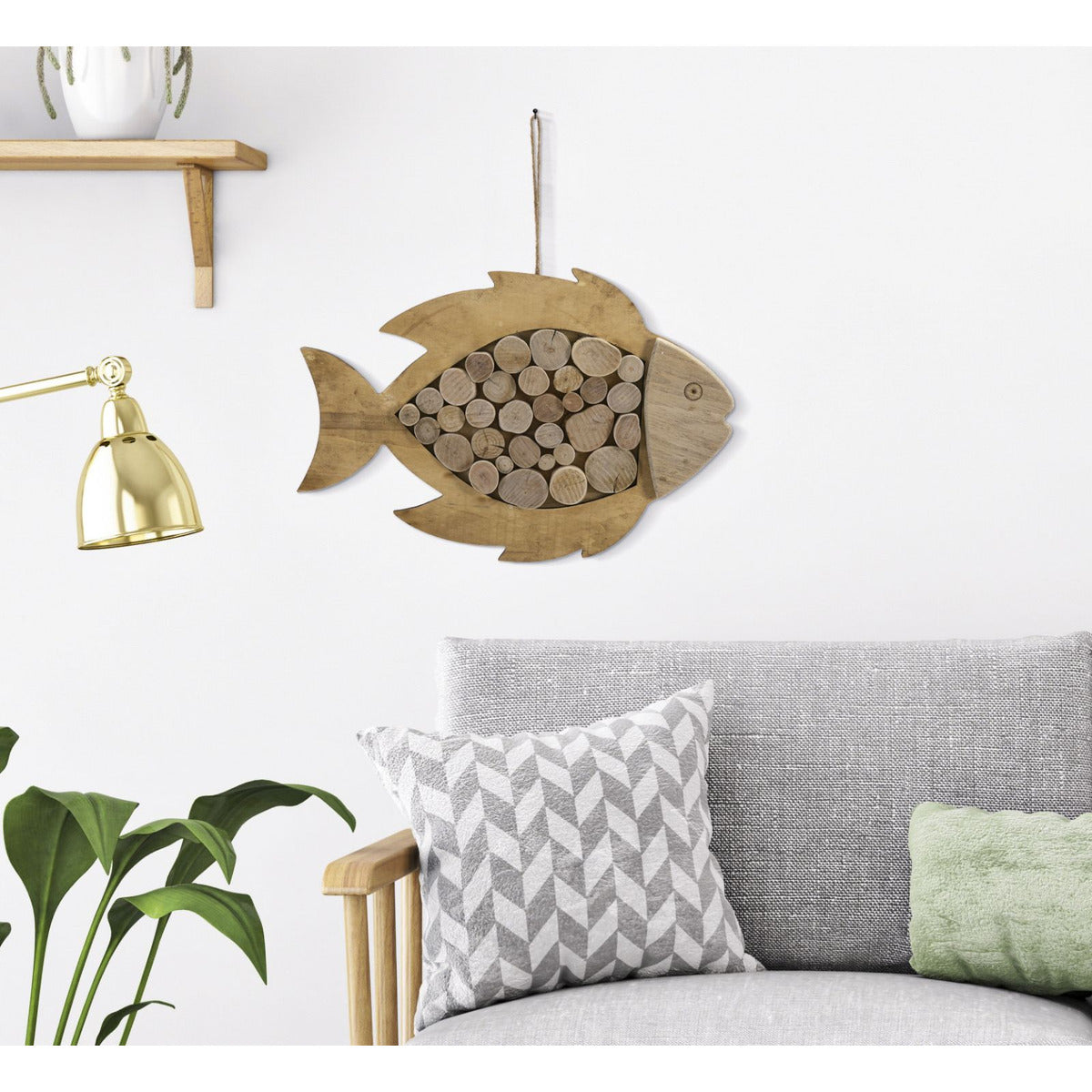 Decorazione in Metallo e Legno Pesce, Marrone, Legno, 42,5x2x28,5 cm, Seven Design