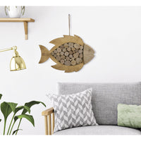 Decorazione in Metallo e Legno Pesce, Marrone, Legno, 42,5x2x28,5 cm, Seven Design