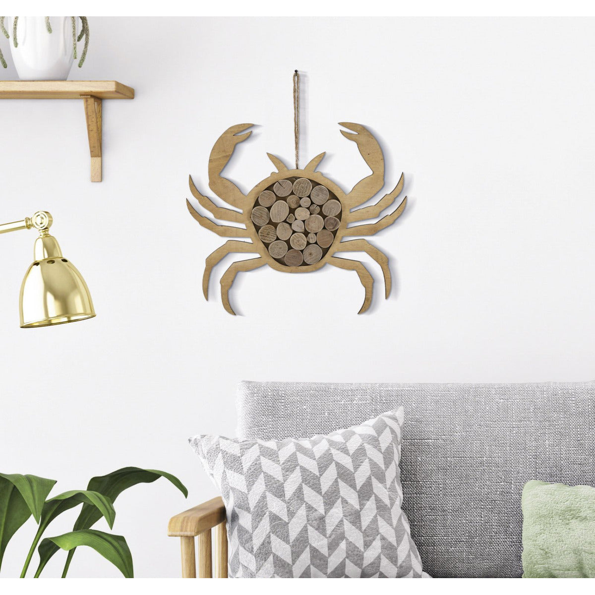 Decorazione in Metallo e Legno Granchio, Marrone, Legno, 35x2x31 cm, Seven Design