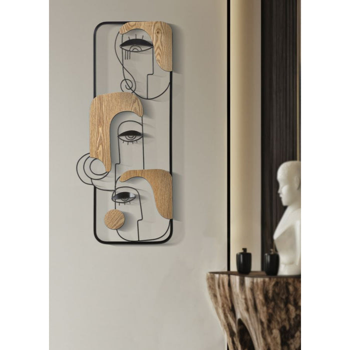 Decorazione in Metallo e Legno Volti 1, Marrone, Metallo, 38x2x89,5 cm, Seven Design