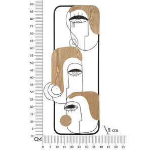 Decorazione in Metallo e Legno Volti 1, Marrone, Metallo, 38x2x89,5 cm, Seven Design