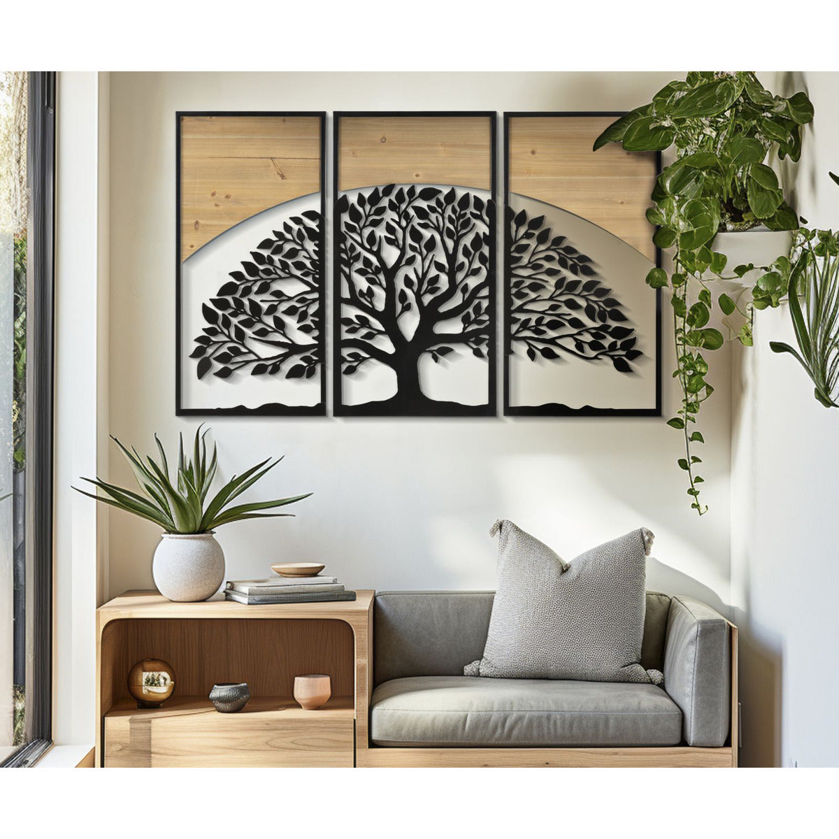 Decorazione in Metallo e Legno Albero 11, Marrone, Metallo, 105x2x70 cm, Seven Design