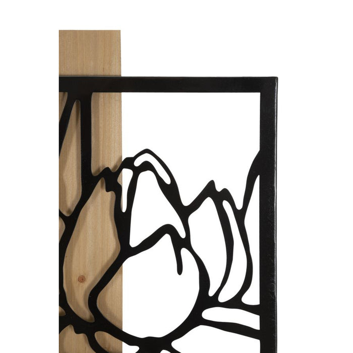 Decorazione in Metallo e Legno Fiori 55, Marrone, Metallo, 60x2x90 cm, Seven Design
