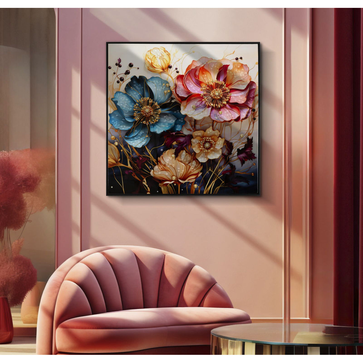 Stampa su Tela Fiori 70, Multicolore, Legno, 82x4x82 cm, Seven Design