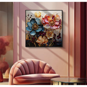 Stampa su Tela Fiori 70, Multicolore, Legno, 82x4x82 cm, Seven Design