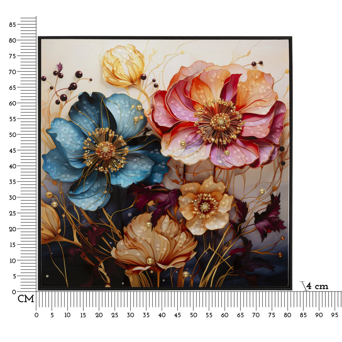 Stampa su Tela Fiori 70, Multicolore, Legno, 82x4x82 cm, Seven Design