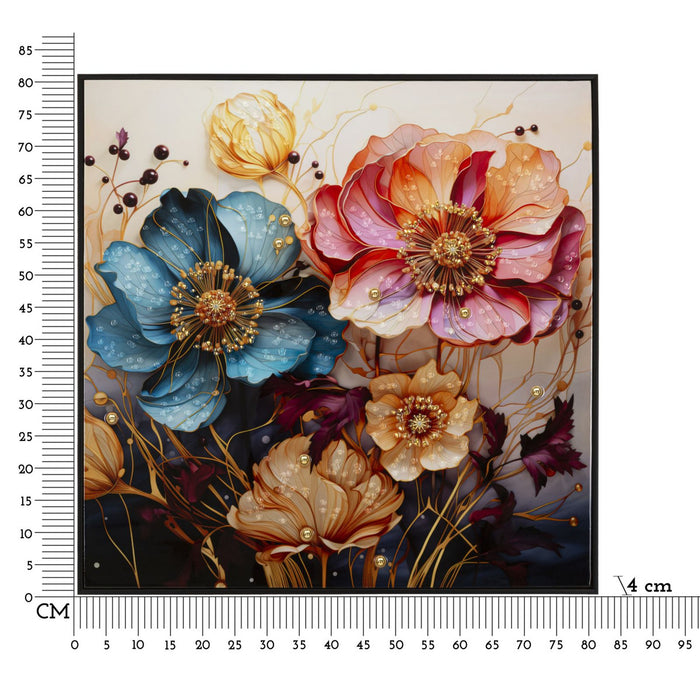 Stampa su Tela Fiori 70, Multicolore, Legno, 82x4x82 cm, Seven Design