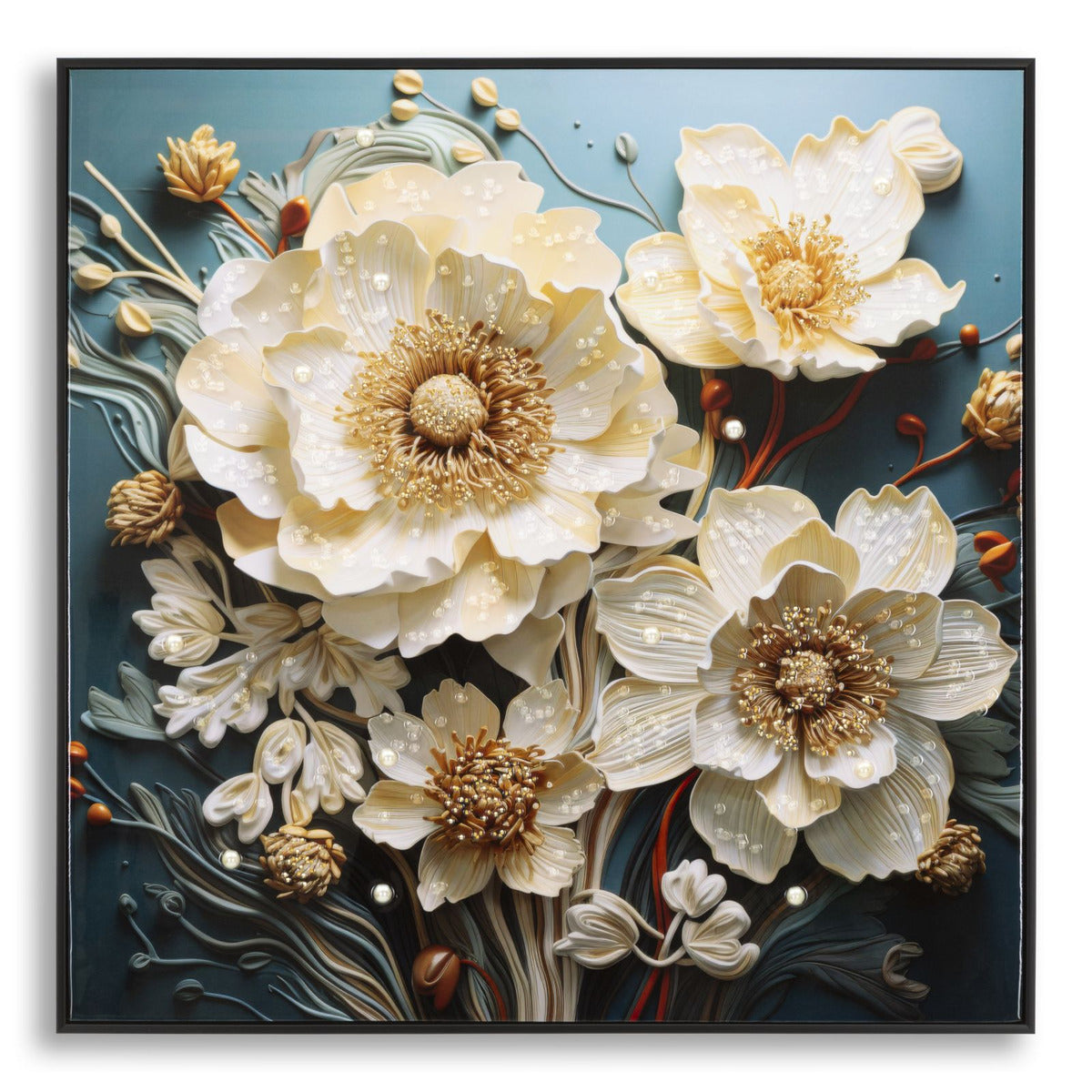 Stampa su Tela Fiori 71, Multicolore, Legno, 82x4x82 cm, Seven Design