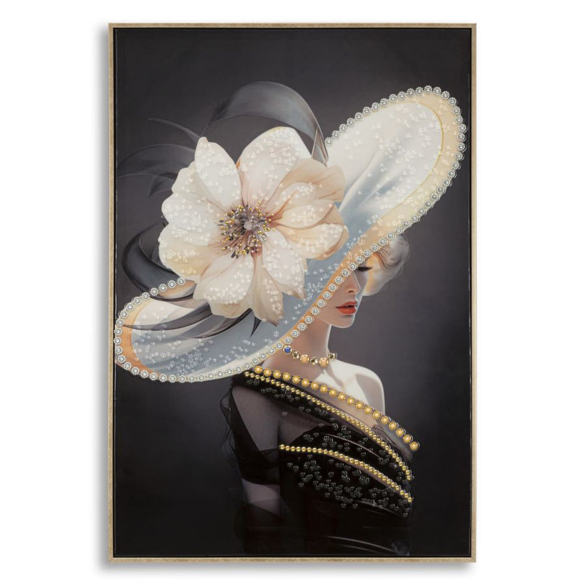 Stampa su Tela Donna con Fiore, Multicolore, Legno, 62x4x92 cm, Seven Design