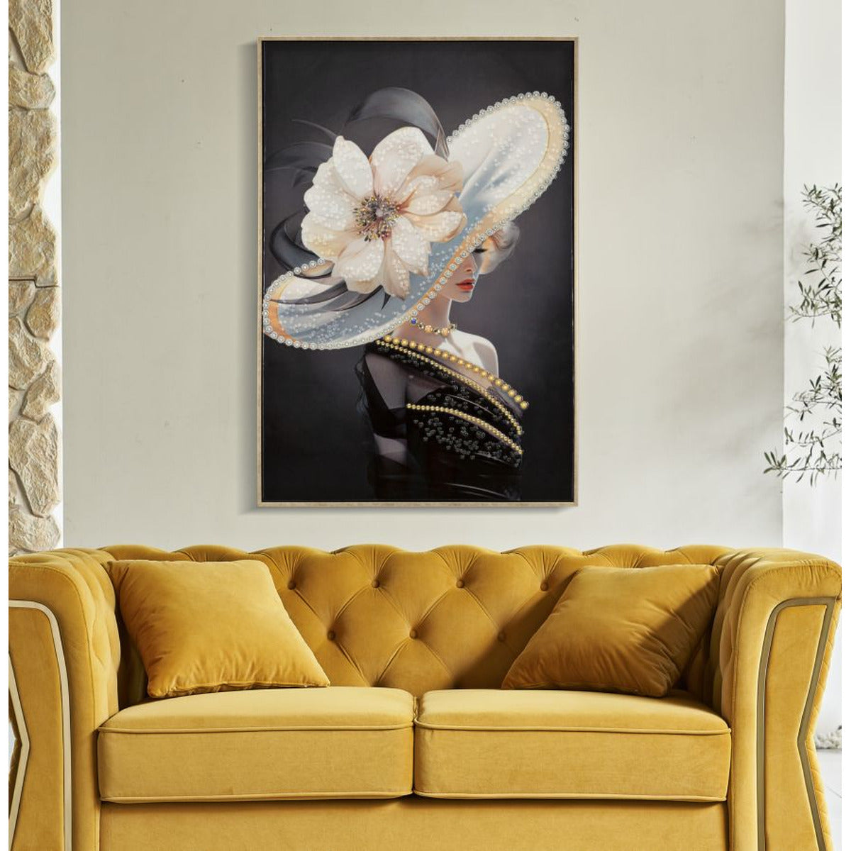 Stampa su Tela Donna con Fiore, Multicolore, Legno, 62x4x92 cm, Seven Design