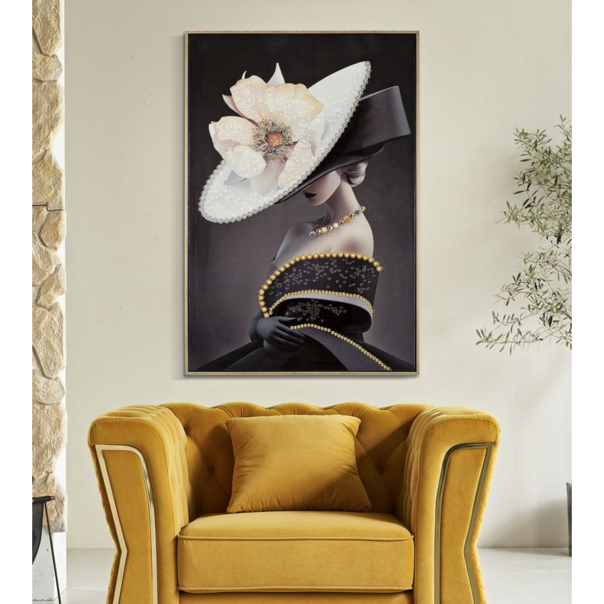 Stampa su Tela Donna con Fiore 1, Multicolore, Legno, 62x4x92 cm, Seven Design