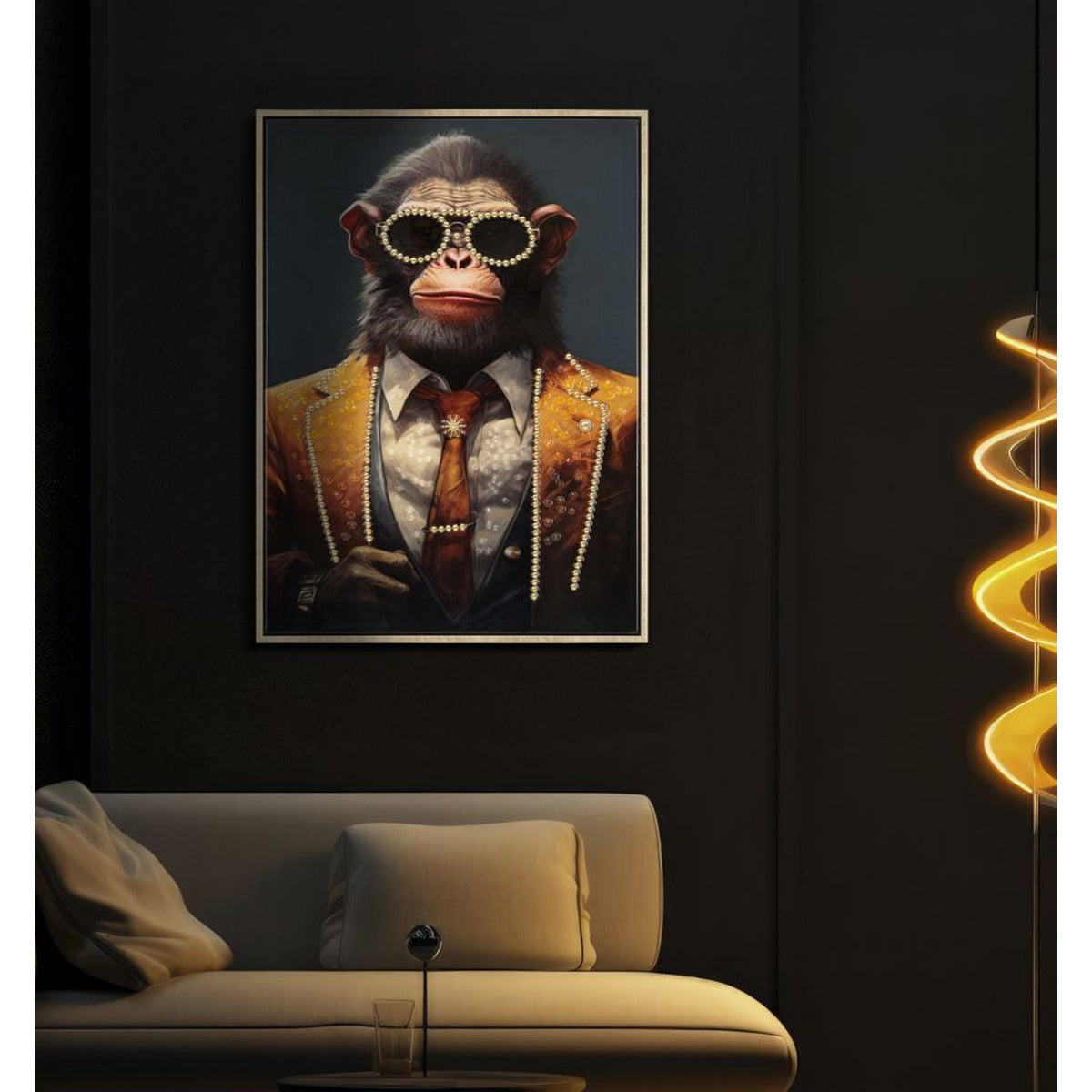 Stampa su Tela Scimmia 8, Multicolore, Legno, 52,5x2,8x72,5 cm, Seven Design