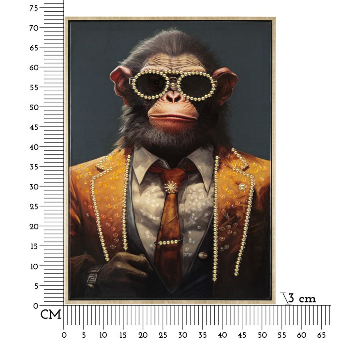 Stampa su Tela Scimmia 8, Multicolore, Legno, 52,5x2,8x72,5 cm, Seven Design