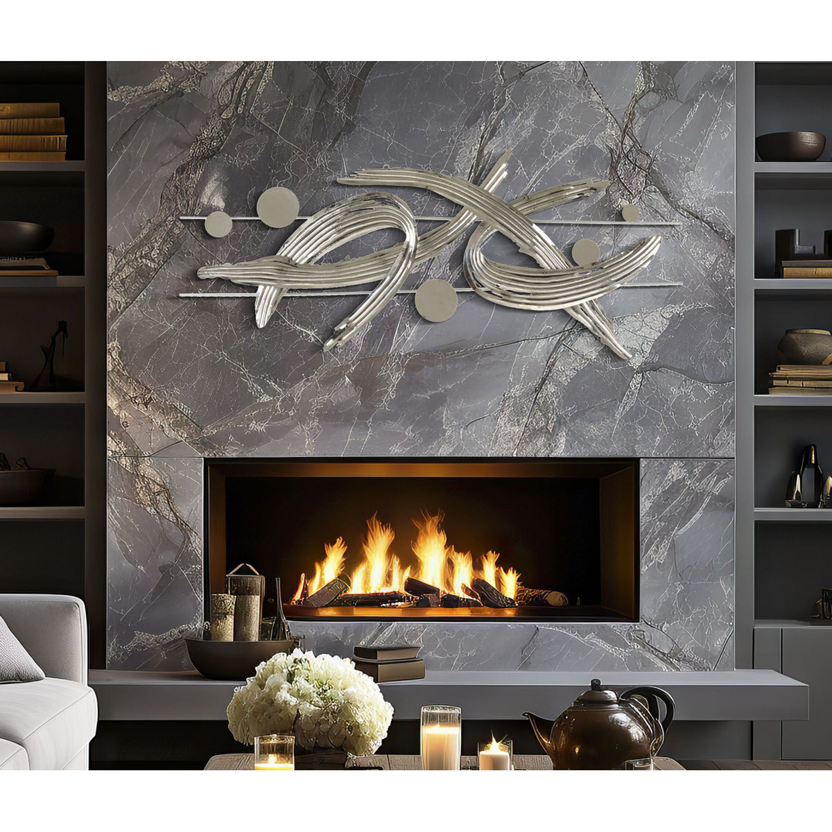 Decorazione in Metallo 3D Astratto 1, Argento, Metallo, 121x5x52 cm, Seven Design