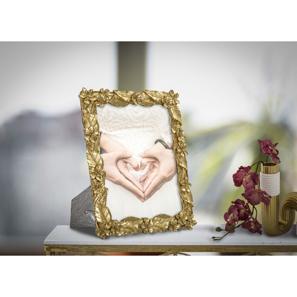 Portafoto Olistic 21, Oro, Poliresina, 26x2x30,7 cm, Seven Design