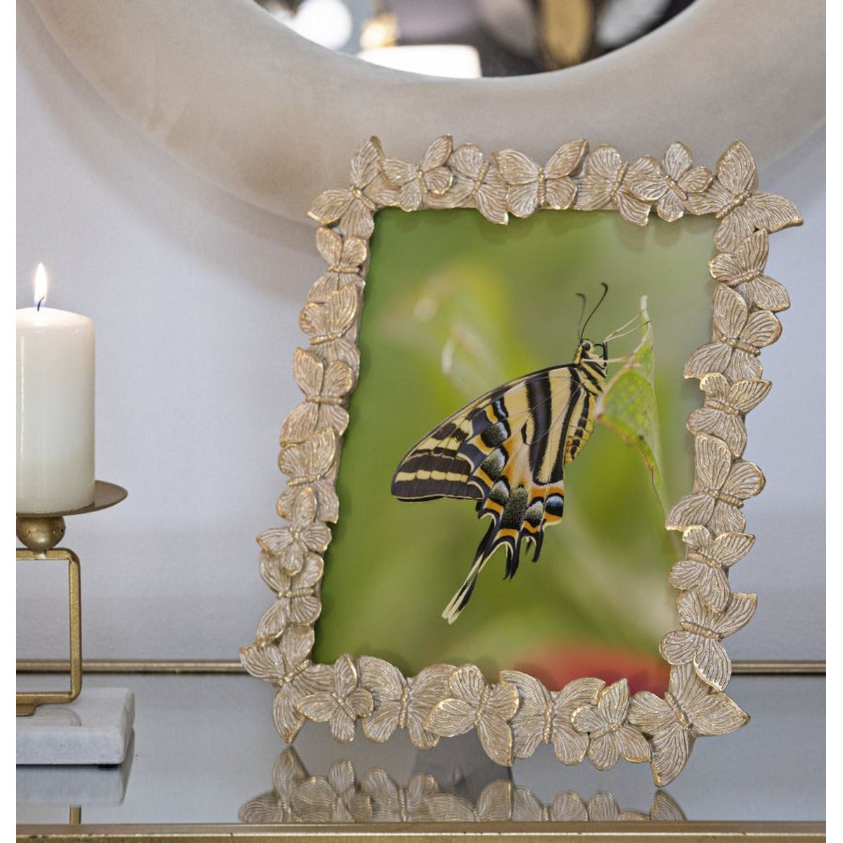 Portafoto Olistic 18, Oro, Poliresina, 27,5x2,6x32,5 cm, Seven Design