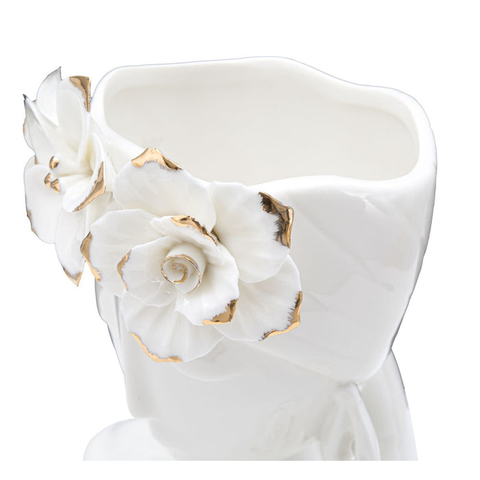 Vaso Decorativo Viso 27, Bianco, Porcellana, 21,7x14x21 cm, Seven Design