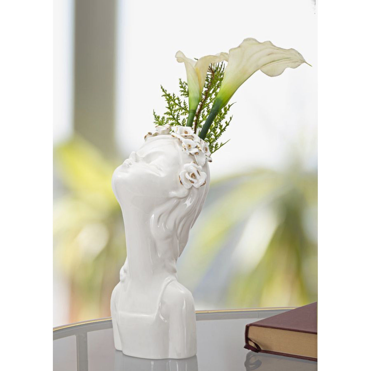 Vaso Decorativo Viso 33, Bianco, Porcellana, 10x14x26 cm, Seven Design