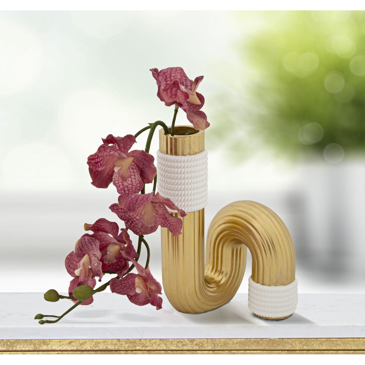 Vaso Decorativo Tubo, Oro, Poliestere, 10,7x10,7x18,3 cm, Seven Design