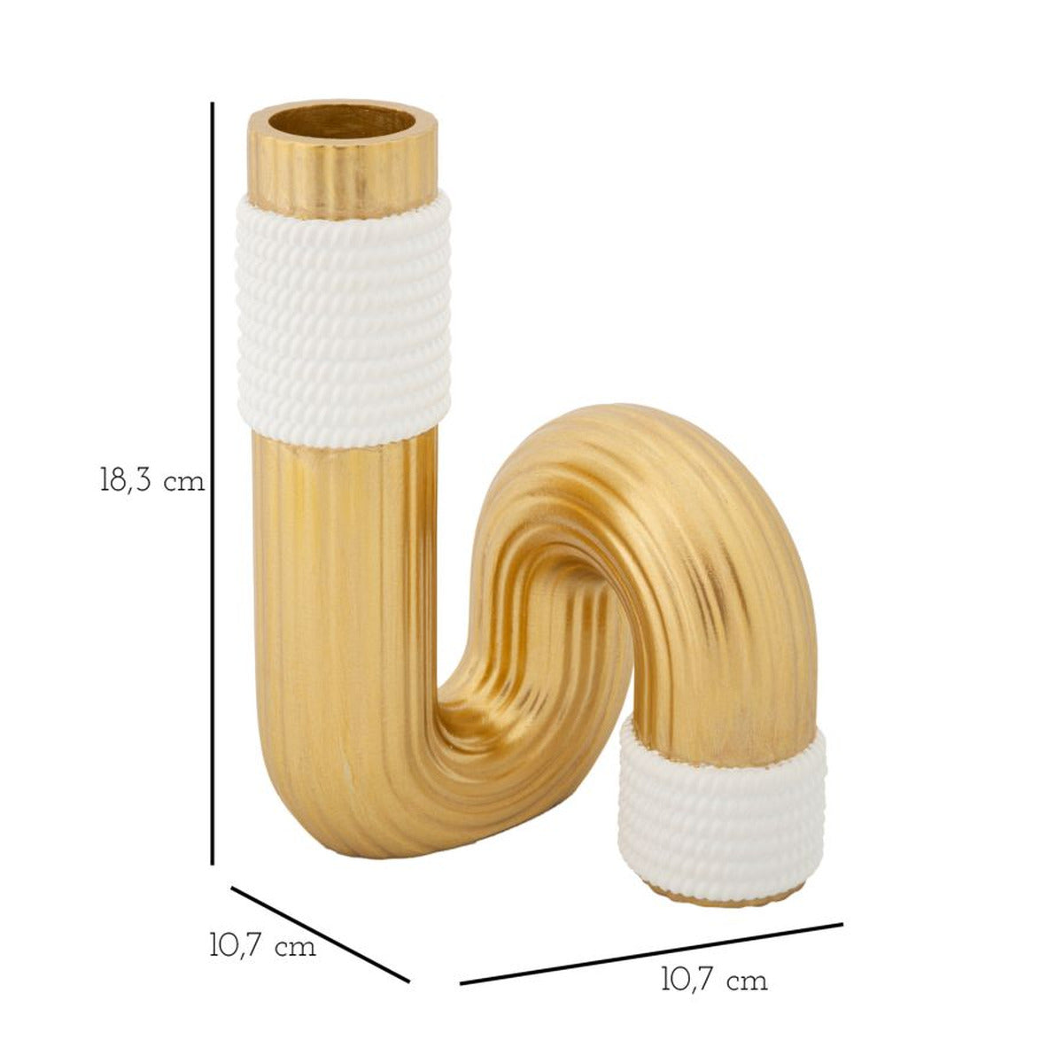 Vaso Decorativo Tubo, Oro, Poliestere, 10,7x10,7x18,3 cm, Seven Design