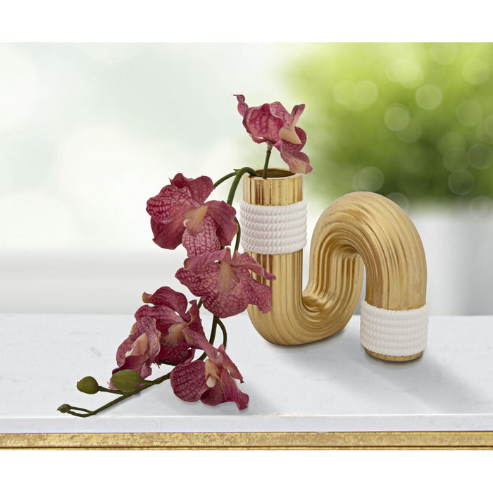 Vaso Decorativo Tubo 1, Oro, Poliestere, 10,5x10,5x12,7 cm, Seven Design
