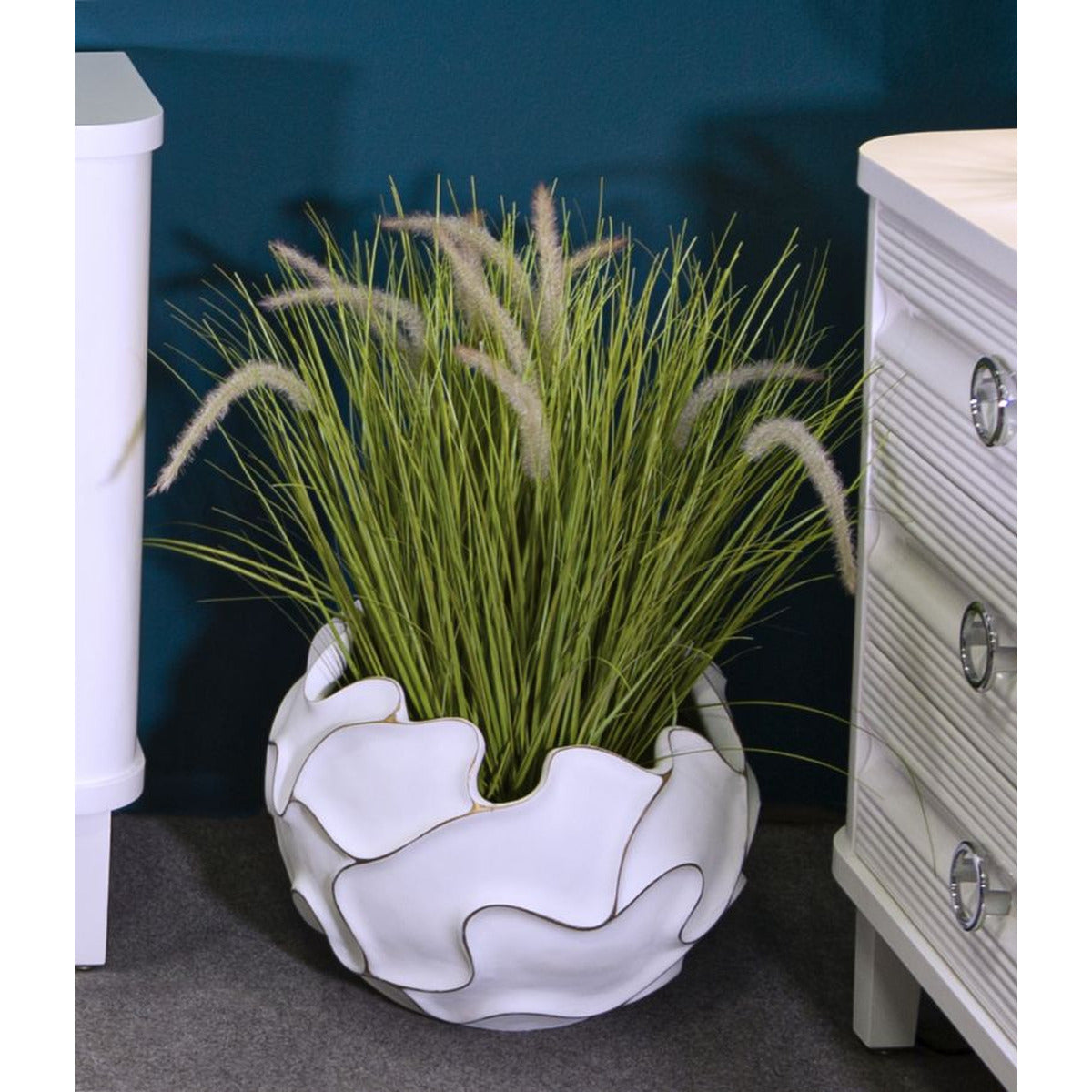 Vaso Decorativo MF658, Bianco, Poliresina, 44x44x37 cm, Seven Design