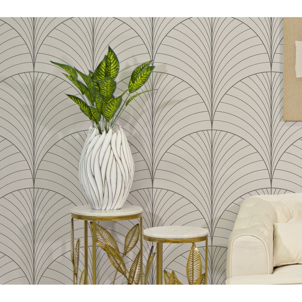 Vaso Decorativo MF668, Bianco, Poliresina, 27x27x41,5 cm, Seven Design