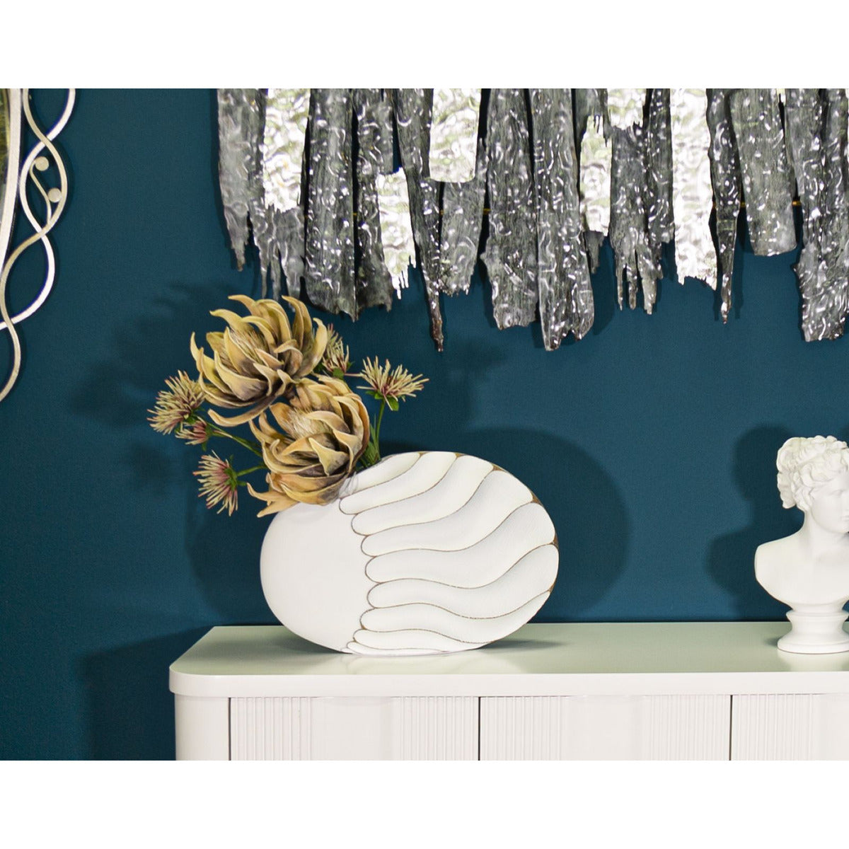 Vaso Decorativo MF684, Bianco, Poliresina, 34x11,5x24,5 cm, Seven Design