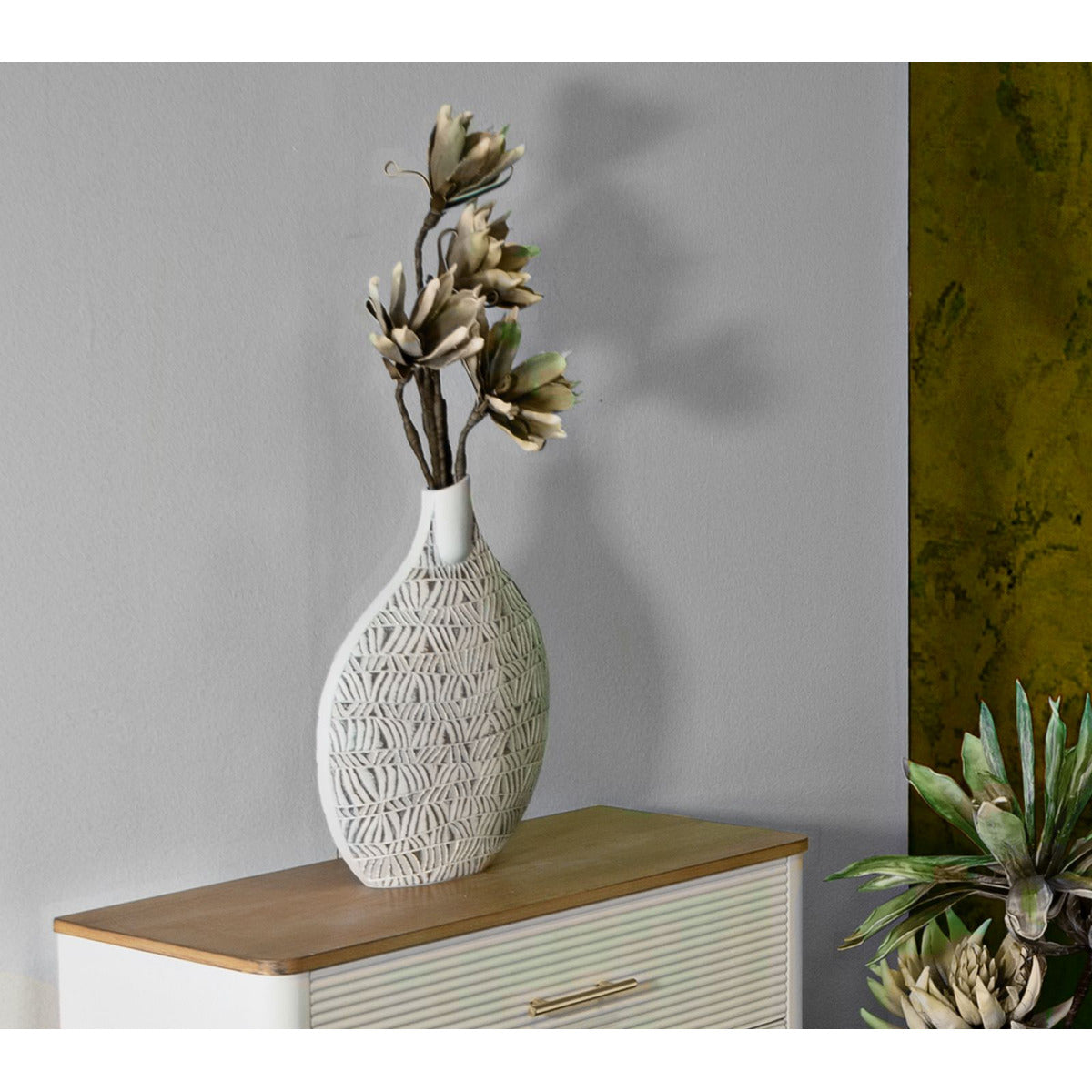 Vaso Decorativo MF671, Bianco, Poliresina, 30,5x11,5x46,5 cm, Seven Design