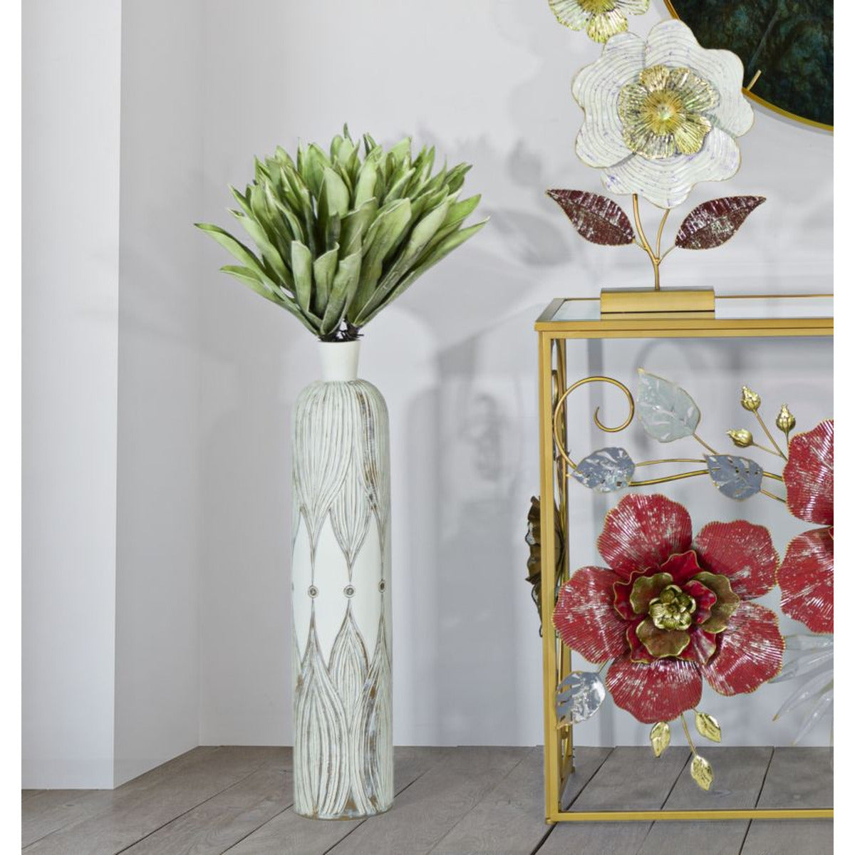 Vaso Decorativo MF663, Bianco, Poliresina, 15,5x15,5x74 cm, Seven Design