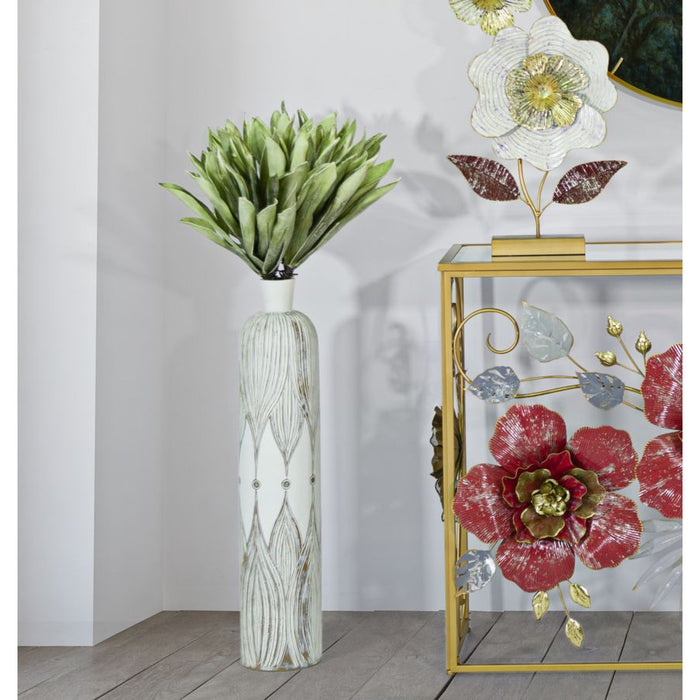 Vaso Decorativo MF663, Bianco, Poliresina, 15,5x15,5x74 cm, Seven Design