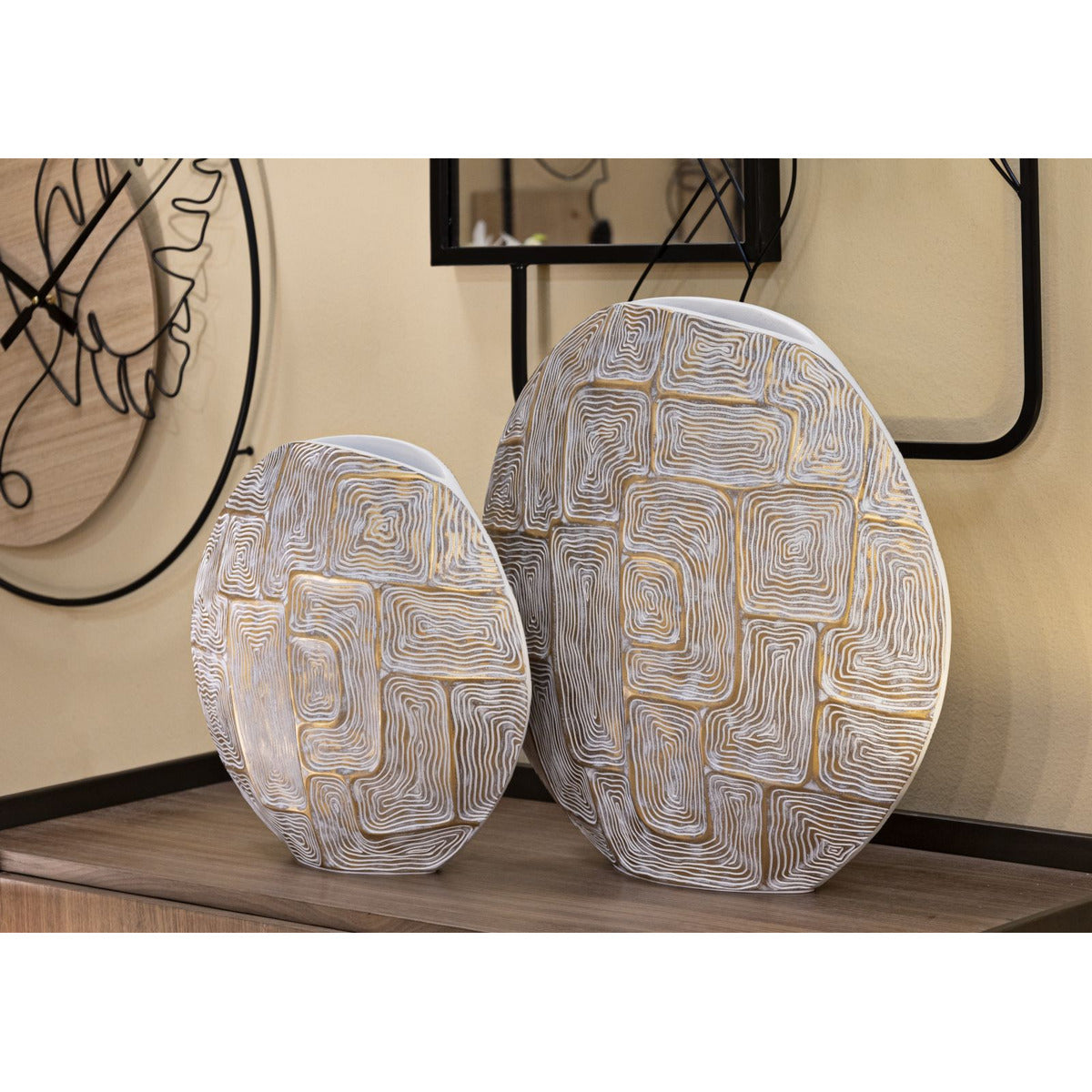 Vaso Decorativo MF662, Oro, Poliresina, 48x13x44,5 cm, Seven Design