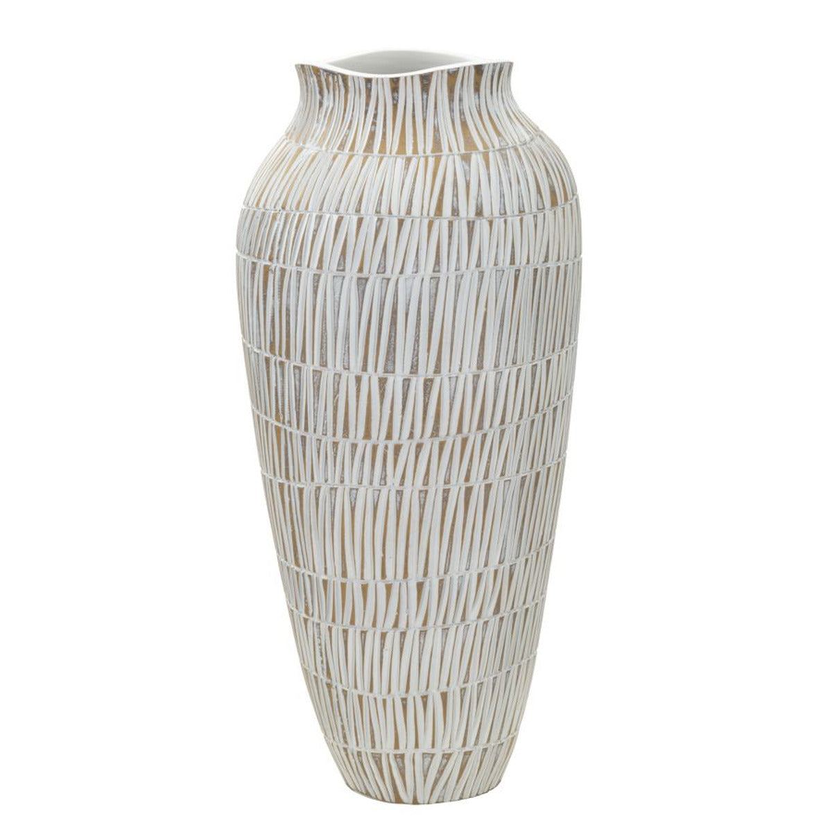 Vaso Decorativo MF666, Bianco, Poliresina, 23x23x50 cm, Seven Design