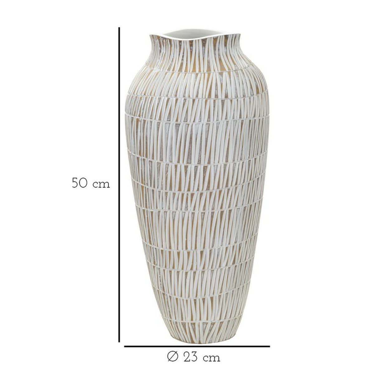 Vaso Decorativo MF666, Bianco, Poliresina, 23x23x50 cm, Seven Design