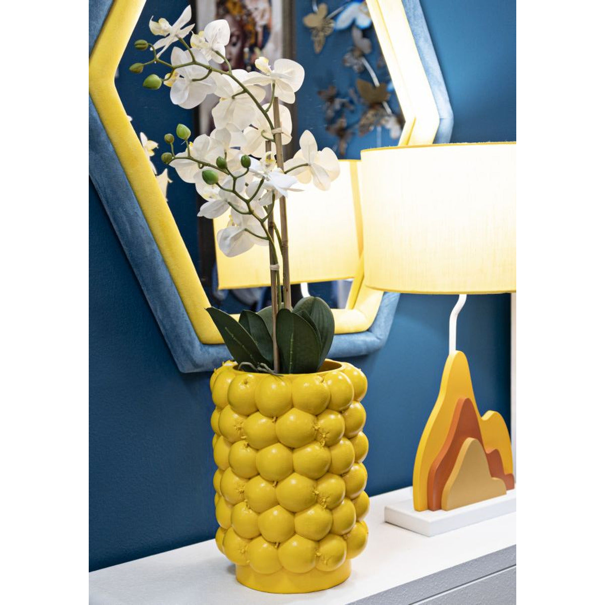 Vaso Decorativo Limoni, Giallo, Poliresina, 21x21x28 cm, Seven Design