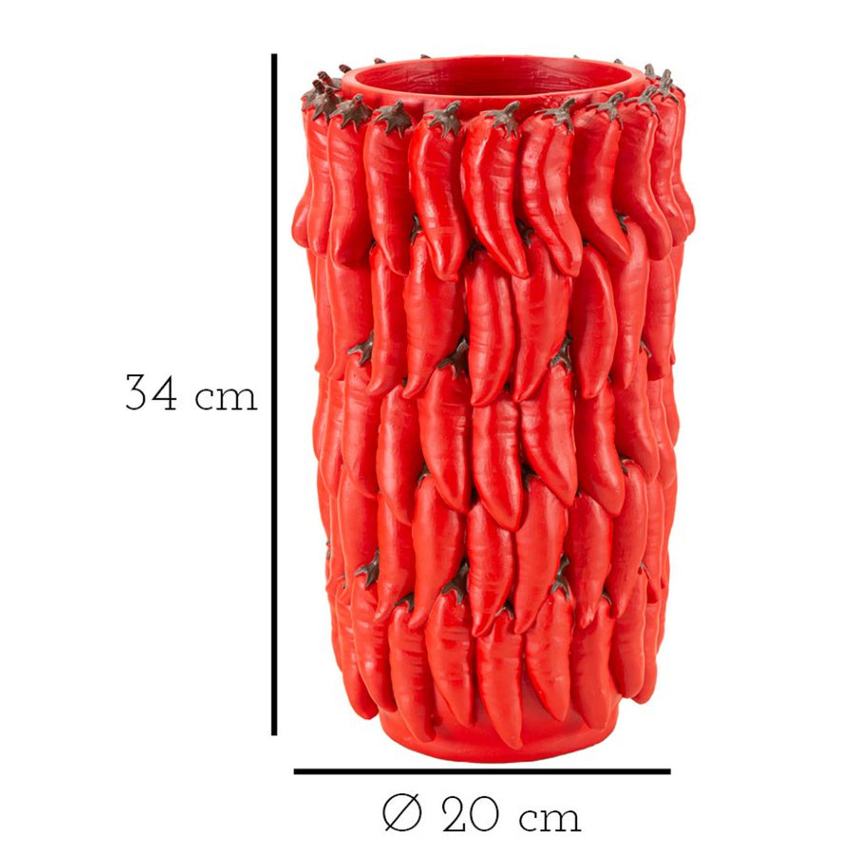 Vaso Decorativo Peperoncini, Rosso, Poliresina, 20x20x34 cm, Seven Design
