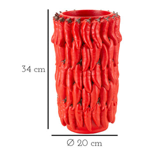 Vaso Decorativo Peperoncini, Rosso, Poliresina, 20x20x34 cm, Seven Design
