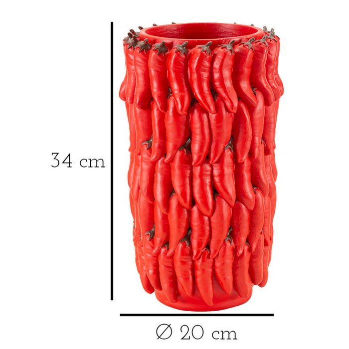 Vaso Decorativo Peperoncini, Rosso, Poliresina, 20x20x34 cm, Seven Design