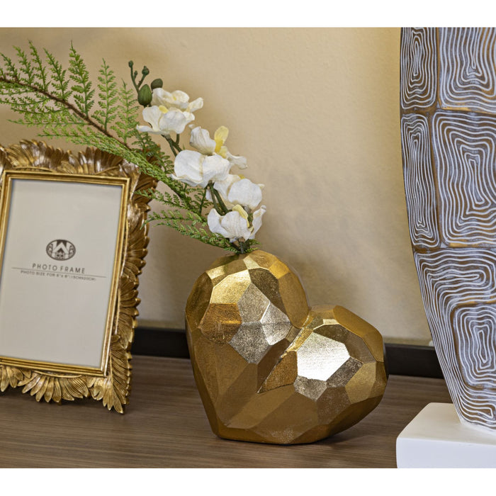 Vaso Decorativo Cuore 17, Oro, Poliresina, 19x9x18 cm, Seven Design