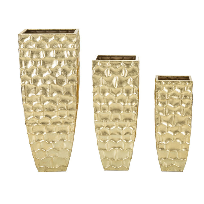 Set di 3 Vasi Decorativi MF421, Oro, Metallo, 38x38x94 cm, Seven Design