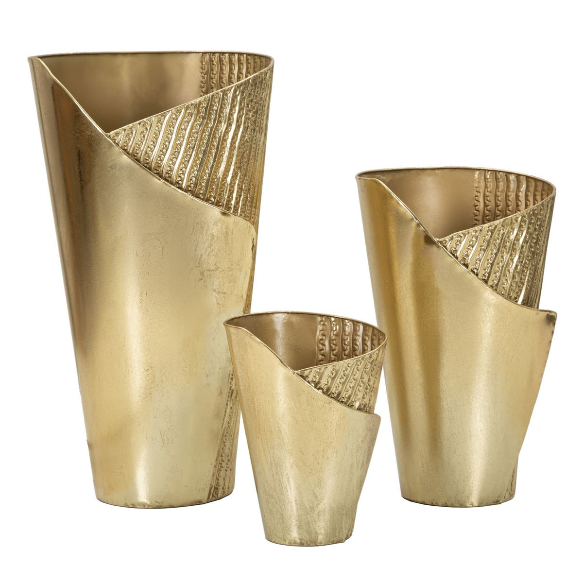 Set di 3 Vasi Decorativi MF423, Oro, Metallo, 39x42x75 cm, Seven Design